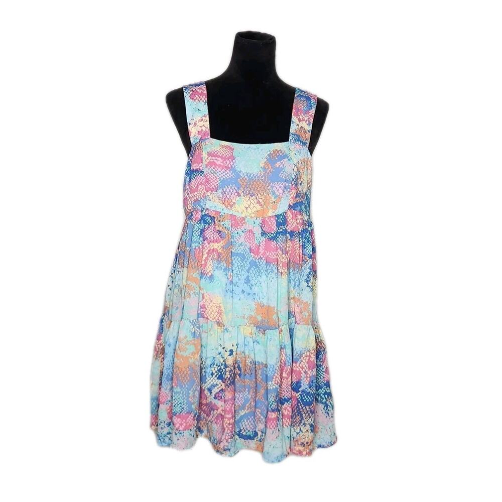 The Impeccable Pig Multicolor Tiered Wide Straps Smocked Mini Dress Size Medium